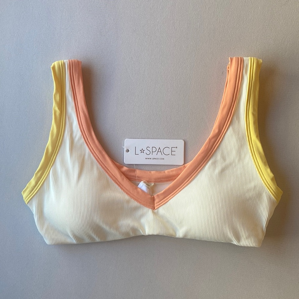l*space Cream Bikini Top with Peach and Yellow Trim